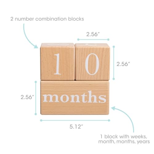 Pearhead Wooden Baby Age Milestone Blocks, Weeks Months Years - color: Wooden Age Blocks