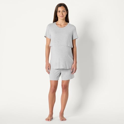 Amazon Essentials Women's Soft Modal Nursing Maternity Sleepwear Pajama Set with Shorts - color: Medium Grey Heather, size: Small