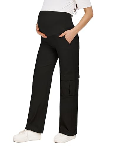 Maternity Quick-Dry Cargo Pants with 6 Functional Pockets - color: Black, size: Medium