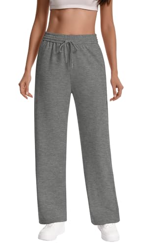 Women Baggy Straight Leg Sweatpants Drawstring Workout Pants 28'' Inseam - color: Deep Grey, size: Small