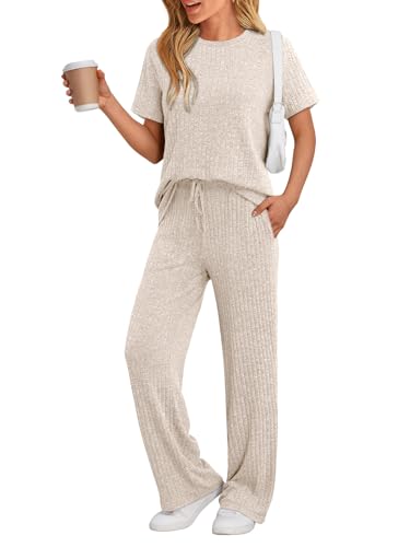 LILLUSORY Womens Lounge Sets 2 Piece Matching Travel Outfits - color: Apricot, size: Medium