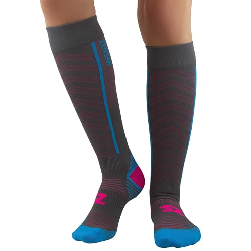 Zensah Featherweight Compression Socks for Women & Men - color: Slate/Neon Pink, size: Large