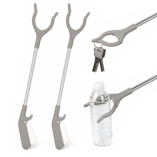 2Pcs Short Grabber Reacher Tool, Stainless Steel Small Trash Picker Upper Grabber with Non-Slip Ergonomic Handle for Elderly, Disabled, Sanitation Workers(16 Inch)