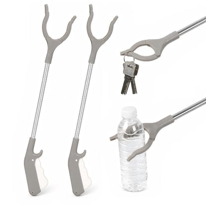 2Pcs Short Grabber Reacher Tool, Stainless Steel Small Trash Picker Upper Grabber with Non-Slip Ergonomic Handle for Elderly, Disabled, Sanitation Workers(16 Inch)