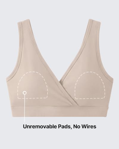 G4Free BareFeel Maternity Bra Wireless Nursing for Breastfeeding V Neck - color: Light Khaki, size: Large