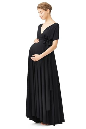 72styles Maternity Multi-Way Wrap Infinity Maxi Dress for Baby Shower - color: Black, size: One Size Plus
