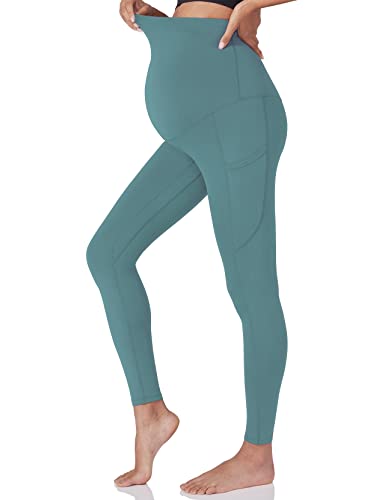 POSHDIVAH Maternity Workout Leggings Pregnancy Yoga Pants Pockets - color: Sky Blue, size: Small