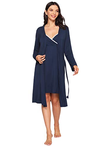 Latuza Women's Viscose Nursing Nightgown and Robe Set - color: Navy, size: Small