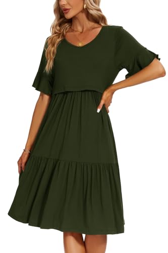 Smallshow Women's Ruffle Maternity Nursing Dress - color: Army Green, size: Small