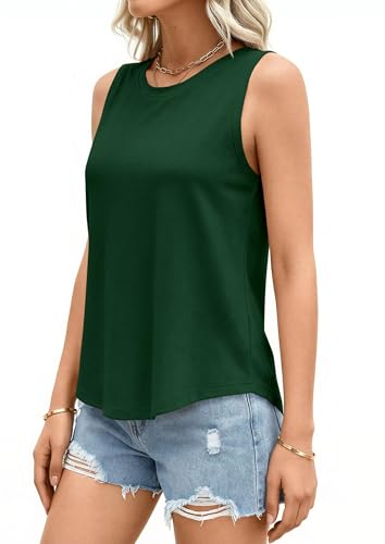 PRETTYGARDEN Women's Wide Strap Sleeveless Tank Tops - color: Dark Green, size: Medium