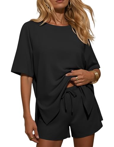 Ekouaer Womens Two Piece Sets Summer Lounge Set Matching Outfits - color: Black, size: X-Large