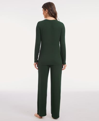 GYS Women's Bamboo Viscose Nursing Pajama Set, Wide Waist Cooling - color: Deep Green, size: X-Large