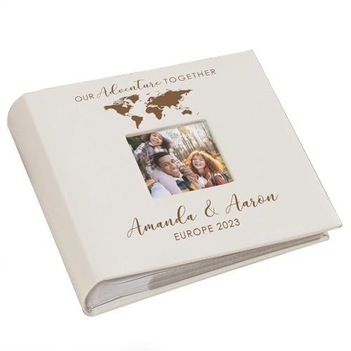 Small Personalized Adventure Photo Album Leatherette Holds 100 Photos Travel Memory Book - color: Adventure Together, size: Cream - Small