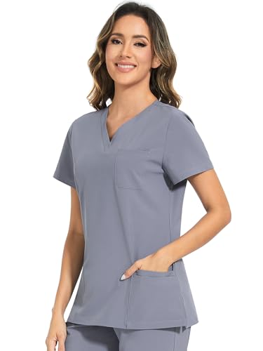 Scrubs Tops for Woman - Soft Stretch, V-Neck Tops - color: Grey, size: Large