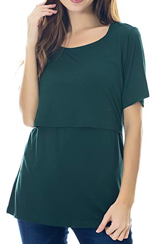 Smallshow Women's Maternity Nursing Tops Short Sleeve Breastfeeding Clothes - color: Deep Green-deep Grey-teal(3 Pack), size: Medium
