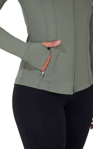 90 Degree By Reflex Full Zip Running Track Jacket Lightweight Athletic Slim Fit Jacket with Thumbholes - color: Mountain Sage, size: Medium