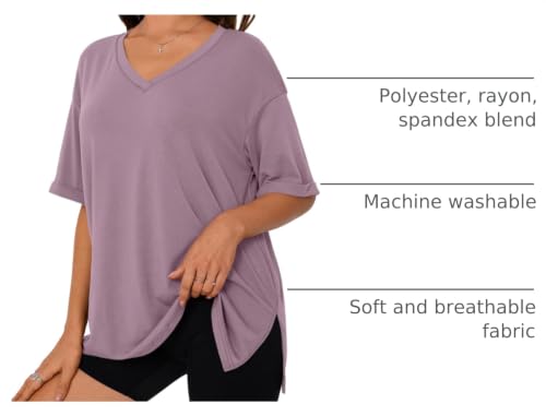 Trendy Queen Plus Size Oversized V Neck Tshirt Tops Workout Wear - color: Dark Pink, size: X-Large