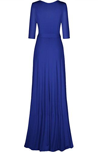 Women's 3/4 Sleeve Deep V-Neck Maxi Faux Wrap Solid Plus Size Dress - color: Royal Blue-v-neck, size: Medium