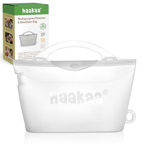 Haakaa Silicone Microwave Steamer & Steriliser Bag, 70oz/2000ml Large Capacity Reusable Steaming Bags for Baby Bottles,Breast Pump,Accessories,Pacifiers,Teethers, Great for Home&On The Go,Frosted /1PC - color: Frosted 1PC, size: 2000ML