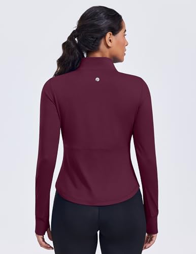 PINSPARK Women's Cropped Workout Jacket Lightweight Full Zip Running Jacket - color: Red Merlot, size: Small
