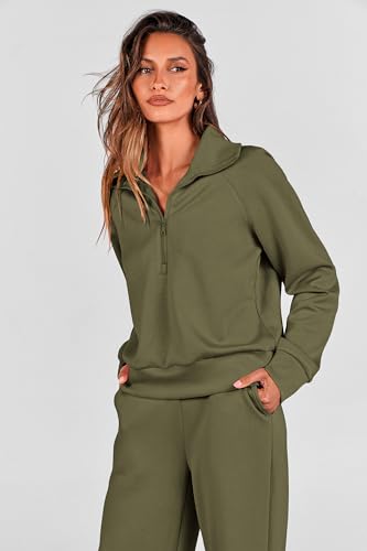 PRETTYGARDEN Women's 2 Piece Matching Lounge Set Sweatsuits - color: Army Green, size: Small