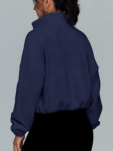 AUTOMET Womens Fleece Jackets Zip Up Oversized Cropped Sweatshirts - color: Navy, size: X-Large