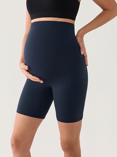 MOMANDA No Front Seam Maternity Biker Shorts 6" - color: Twilight Blue, size: Small