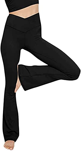 TOPYOGAS Women's Casual V Crossover High Waisted Flare Yoga Pants - color: Black, size: Small