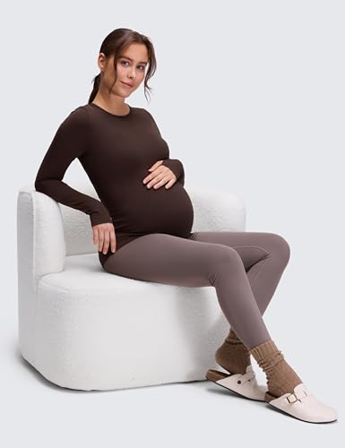 CRZ YOGA Maternity Crewneck Top - color: Hot Fudge Brown, size: X-Small