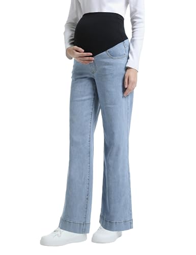 Maternity Jeans Wide Leg Loose Pregnancy Denim Pants - color: Light Blue, size: Large
