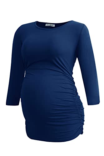Smallshow Women's Maternity Tunic Shirts 3/4 Sleeve Ruched Pregnancy Tops - color: Navy-black-grey(3 Pack), size: Medium