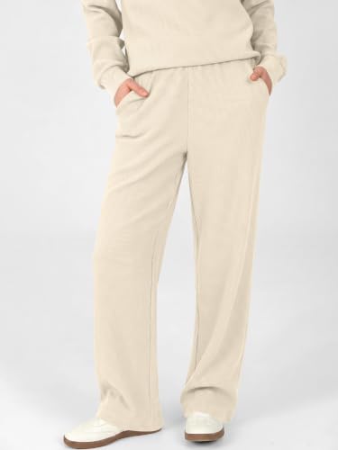 ANRABESS Womens Lounge Sets Waffle Fall 2 Piece Travel Outfits - color: Apricot, size: X-Large