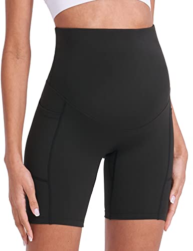 Enerful Maternity Biker Shorts with Pockets 8"/5" - color: 2pcs Black 8", size: Large