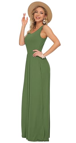 AUSELILY Women's Summer Sleeveless Loose Plain Casual Long Maxi Dresses - color: 01-army Green, size: Medium