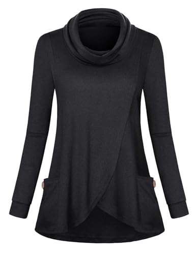 Joymom Maternity Warm Cowl Neck Nursing Sweatshirt Breastfeeding Tunic Tops - color: 3-carbon Black, size: Large