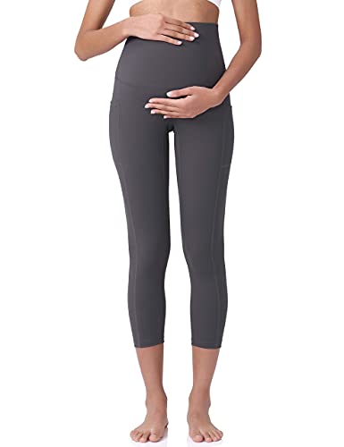 POSHDIVAH Maternity Capri Leggings with Pockets Pregnancy Workout Pants - color: Grey, size: Large
