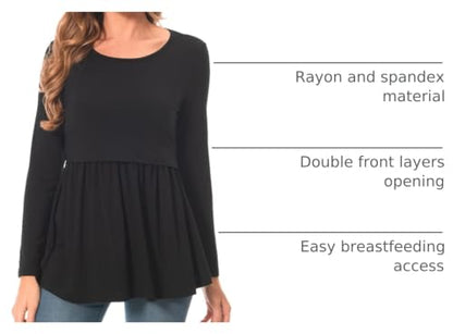 Bearsland Women’s Scoop Neck Nursing Top - color: Black, size: Small