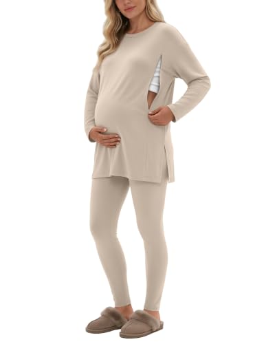 Neer Maternity Nursing Pajamas Sets 2 Piece Outfits - color: Apricot, size: Small