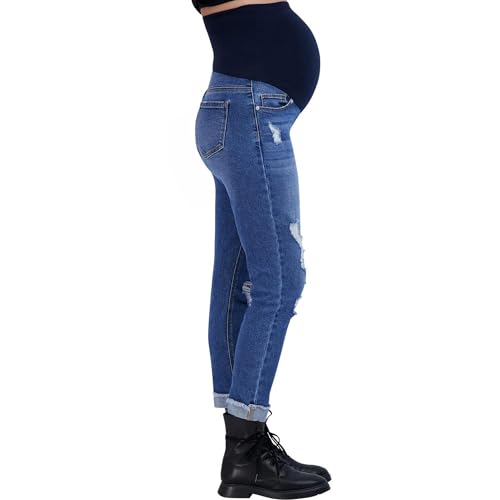 Savi Parker Women’s Maternity Jeans Over The Belly - Pregnancy Clothes for All Seasons, Maternity Pants - color: Marina Wash - 27" Inseam, size: Large