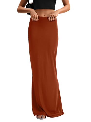 KIFOVEN Women's High Waist Elastic Maxi Skirt - color: Caramel, size: Medium