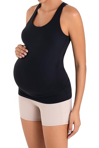 Sunzel Maternity Tank Top with Built in Bra, Racerback Pregnancy Cami - color: Black, size: Small