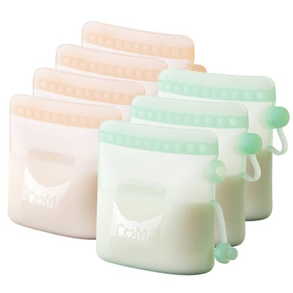COMI Silicone Breast Milk Storage Bags Reusable, 9oz, BPA Free, 7pcs - color: 3Green+4Pink