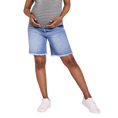Motherhood Maternity Women's Under the Belly Denim Pregnancy Shorts with Side Elastic Panel Insets - color: Beth Medium Wash, size: Small
