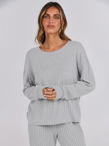 ANRABESS Women 2 Piece Lounge Pajamas Sets Casual Fall Outfits - color: Grey, size: Medium