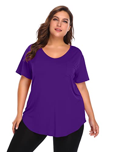 BELAROI Women Plus Size Tops V-Neck Tunics Shirts - color: Deep Purple, size: 2X