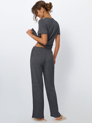 LILLUSORY Womens Lounge Sets 2 Piece Matching Travel Outfits - color: Blackgrey, size: Medium