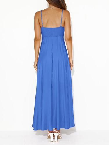 PRETTYGARDEN Women Spaghetti Strap Boho Maxi Dresses Flowy - color: Blue, size: Medium