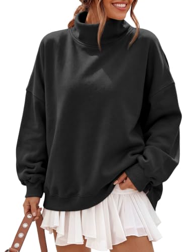 Trendy Queen Women’s Fleece Oversized Mock Neck Sweatshirts with Pockets - color: Black, size: X-Large