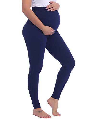 Joyaria Cotton Maternity Leggings Over-the-Belly,Maternity Clothes - color: Navy Blue, size: Small