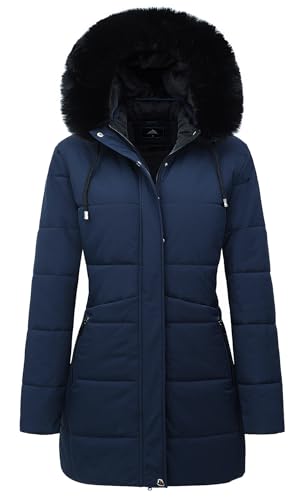 MOERDENG Women's Warm Winter Puffer Coat Waterproof Long Down Jacket - color: Navy, size: Medium